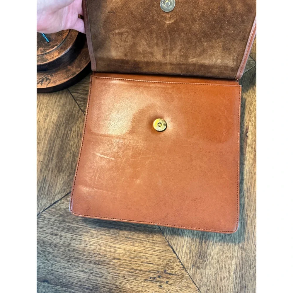 Rosenio Splendid Tan Leather Document Bag Portfolio Case Gold Rose Logo Vintage